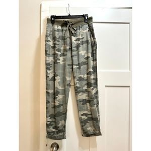 Lucky Brand Pants Women's Small Green Crop High-Waist Camouflage Pull On Linen